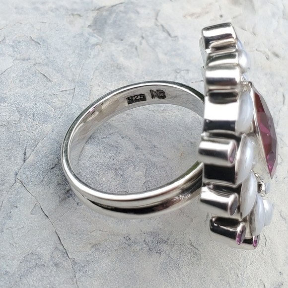 New NB Nicky Butler 925 Sterling Silver Pink Quartz Garnet Pearl Size 6 Ring - Picture 10 of 12